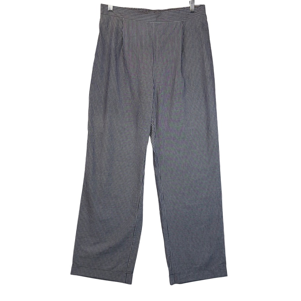 NWT‎ Klesis Women Striped Wide Leg Trousers Linen Blend Casual Chic Comfy Size L